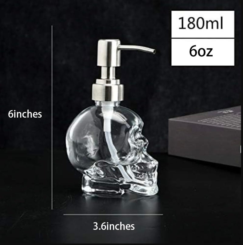 123Arts Glass Skull Soap Dispenser Lotion Bottle Soap Bottle with Pump Sliver - Image 2